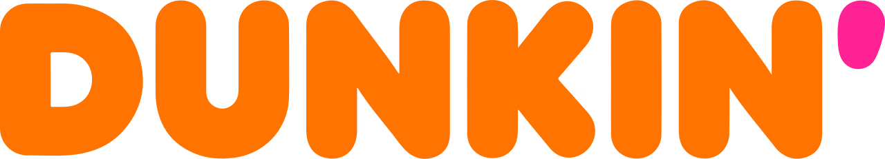 Dunkin' logo with bold orange letters and a pink apostrophe.