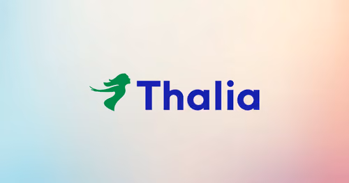 Green mermaid icon followed by the word Thalia in bold blue letters on a soft gradient background.
