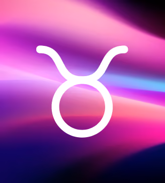 White Taurus zodiac symbol on a vibrant pink and purple gradient background.