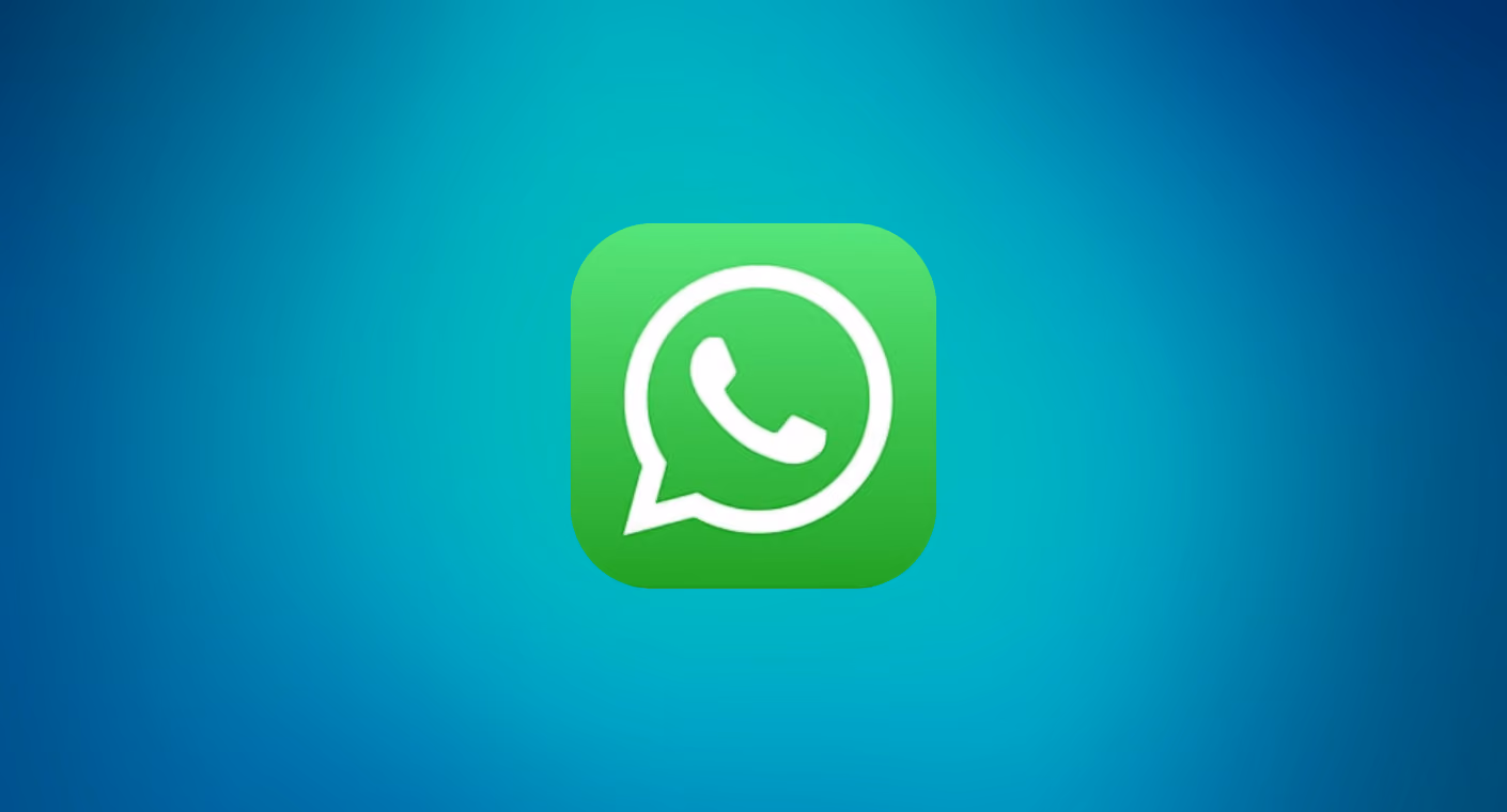 WhatsApp app icon with white phone symbol inside a green chat bubble on blue gradient background.