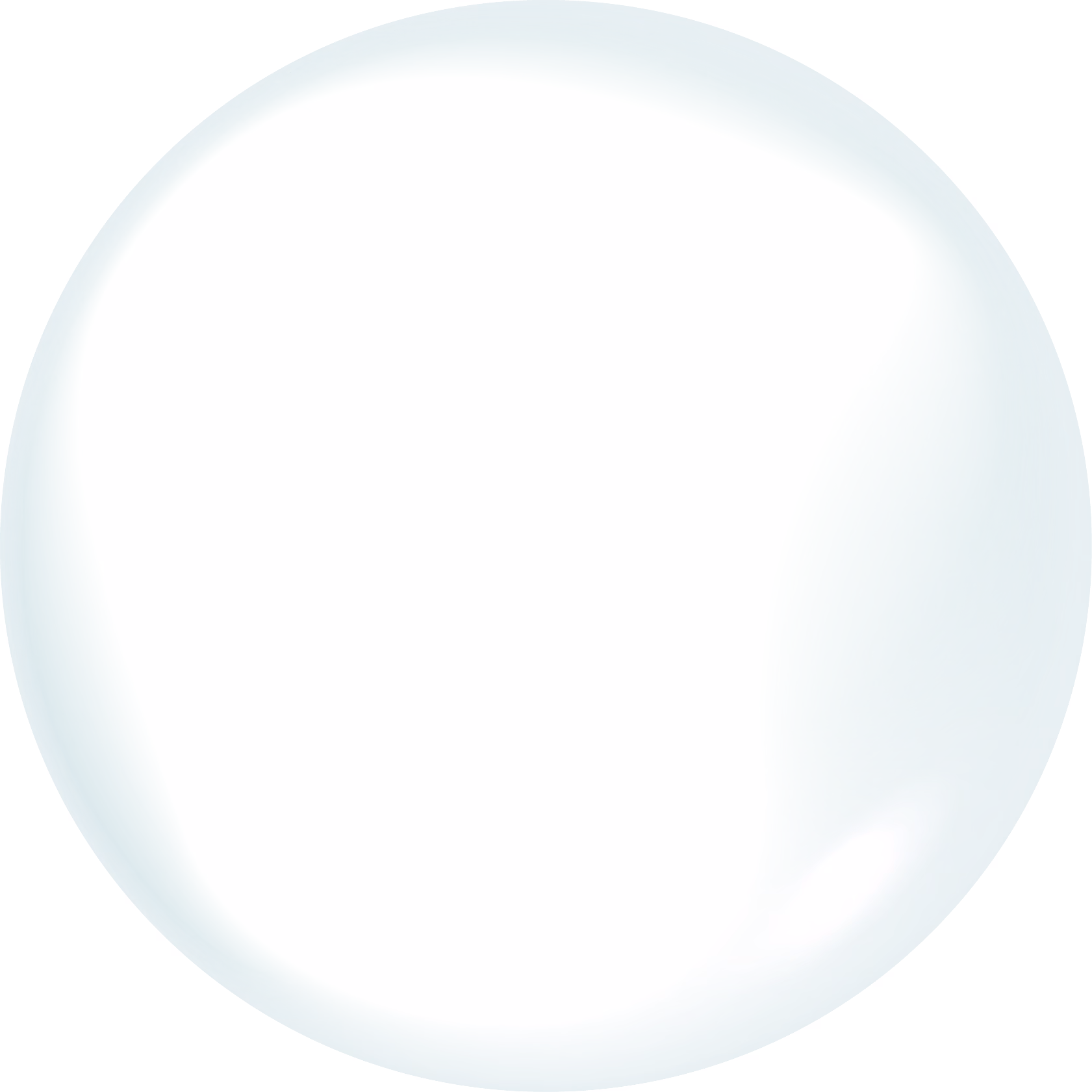Translucent, slightly distorted crystal ball with soft blue shading around the edges.