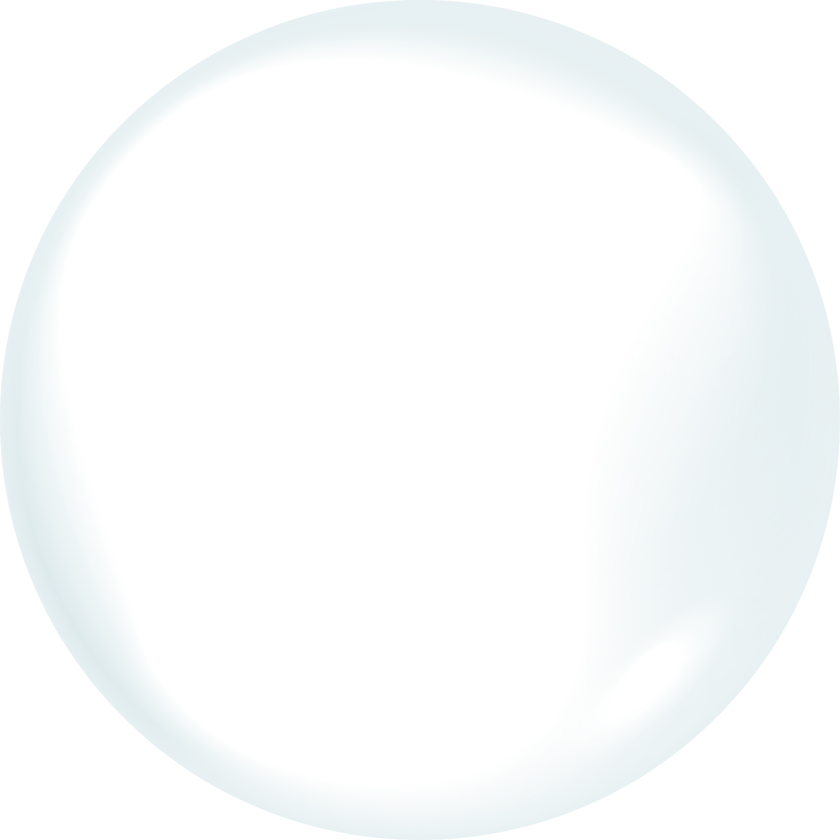 Translucent, slightly distorted crystal ball with soft blue shading around the edges.