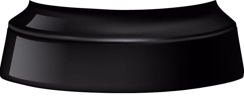 Glossy black curved pedestal stand with smooth edges.