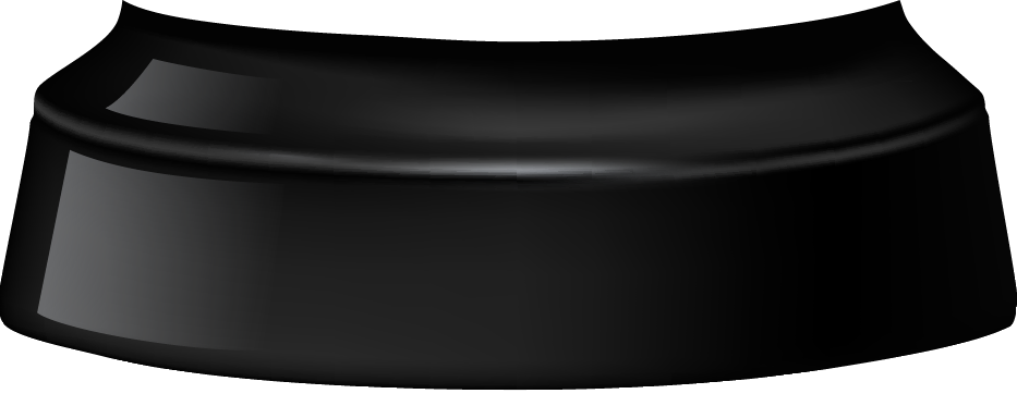 Glossy black curved pedestal stand with smooth edges.