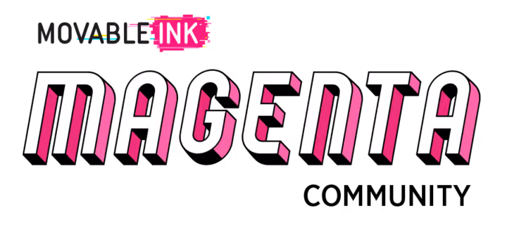 Logo with the word MAGENTA in white letters with pink shadows and a smaller MOVABLE INK logo above it.