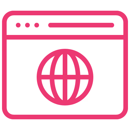 Icon of a web browser window with a globe symbol inside representing the internet or website.
