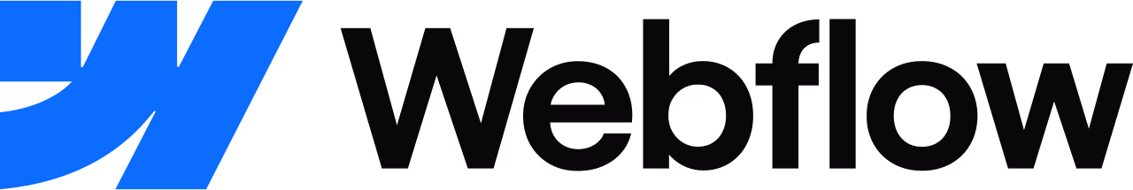 Webflow company logo with blue stylized geometric shape and black text.