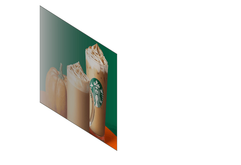 Starbucks iced coffee and hot coffee drinks with whipped cream and cinnamon, beside a pumpkin on a green and orange background.