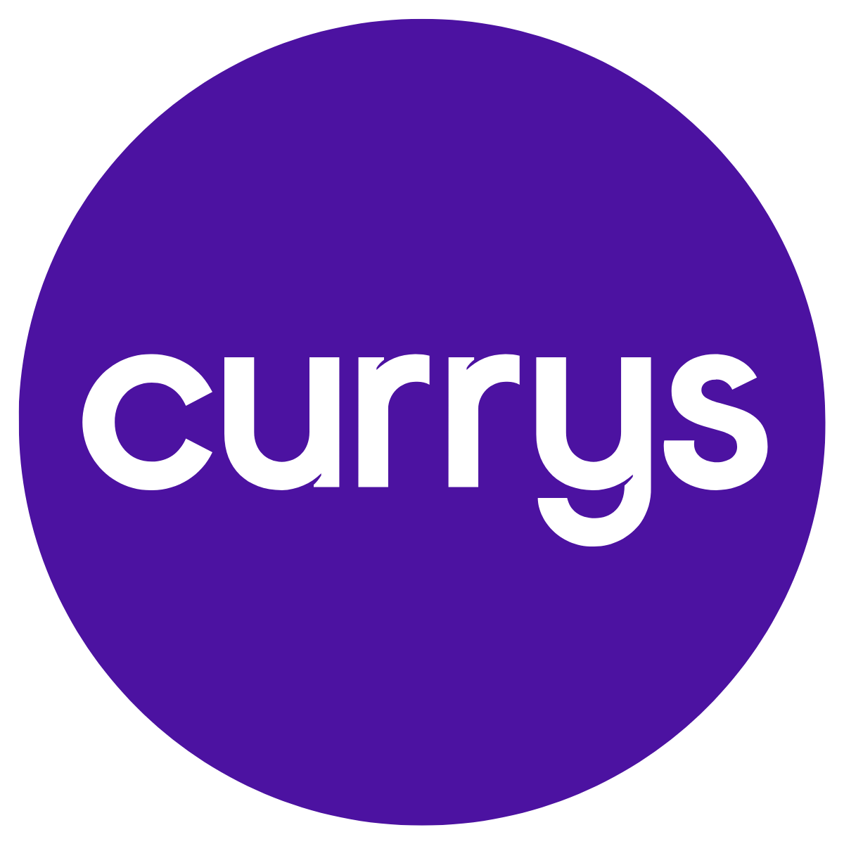 Currys brand name in white text centered inside a solid purple circle.
