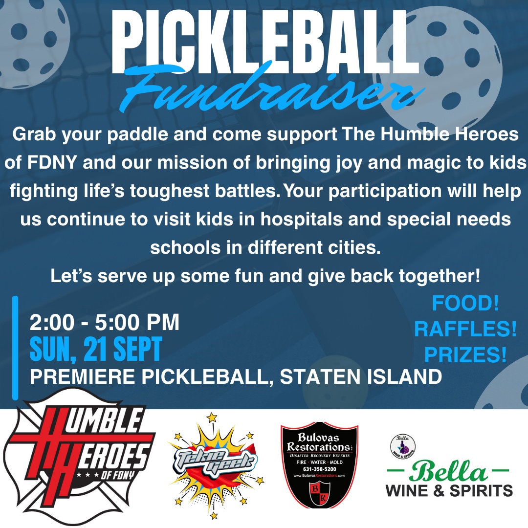 Grab your paddle and come support The Humble Heroes of FDNY.  Let’s serve up some fun and give back together! Every registration to this event helps us continue our mission. Together, we can create a brighter, more compassionate world for all.
