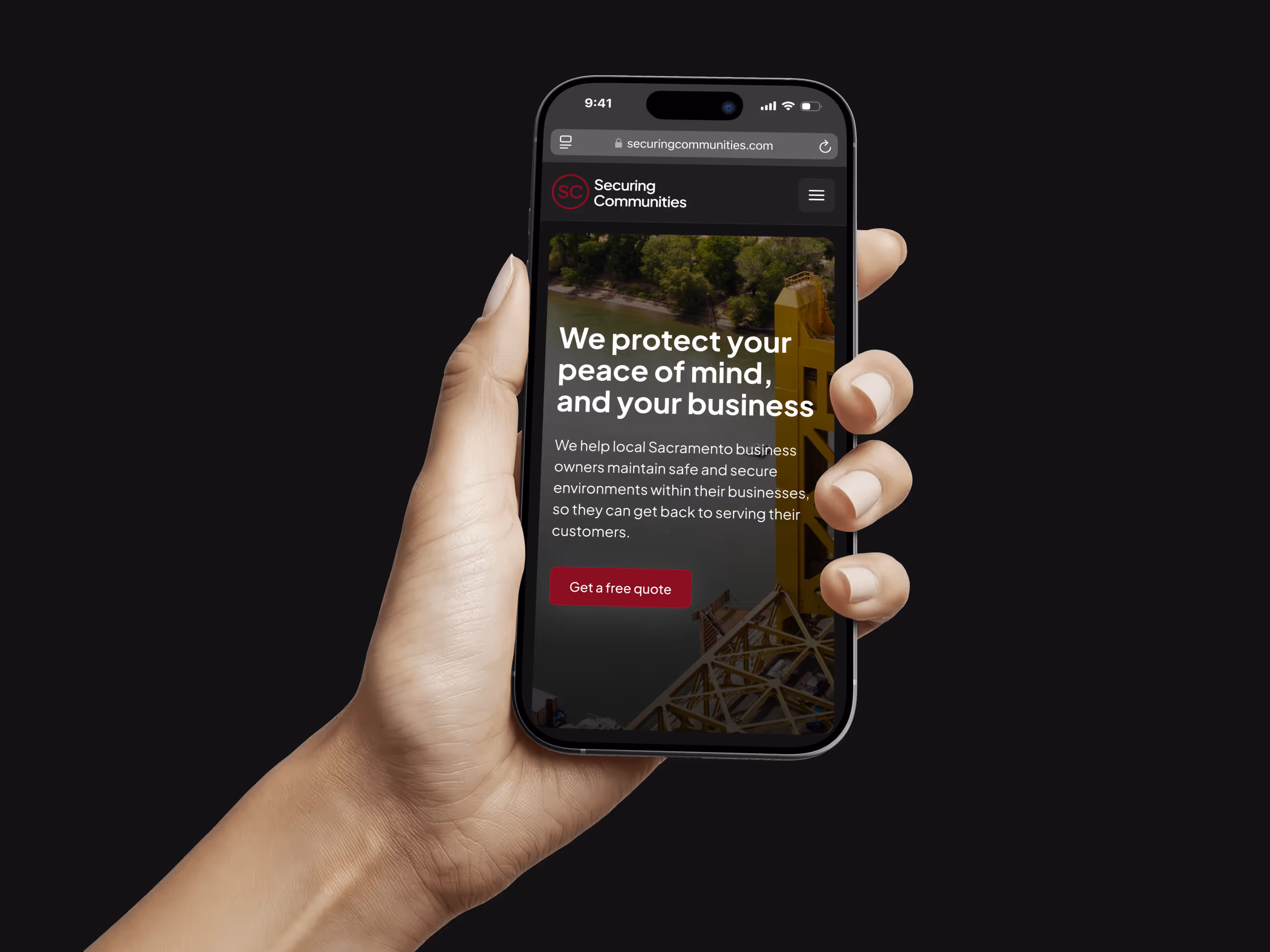 securing communities mobile mockup in hand