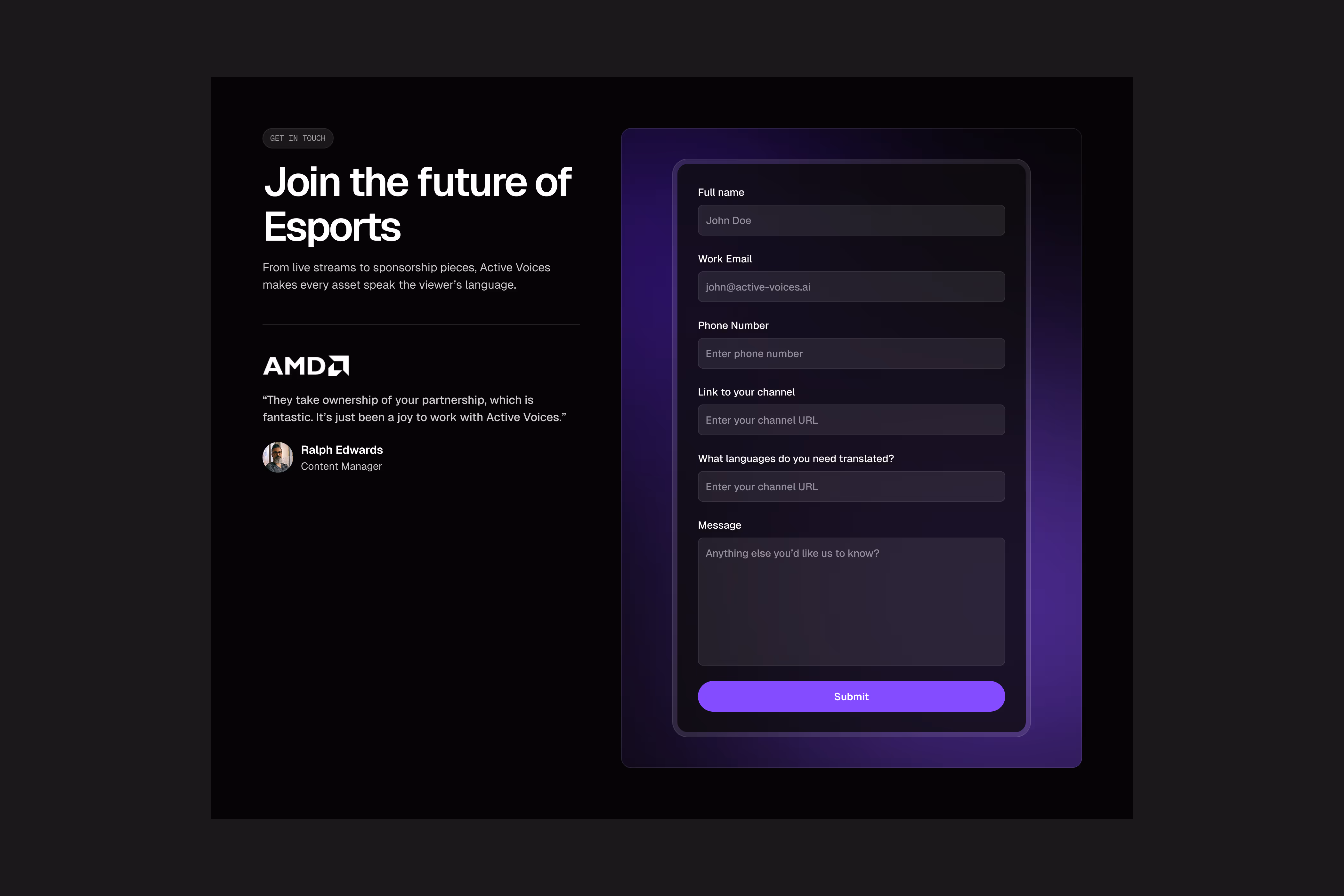Contact page concept UI