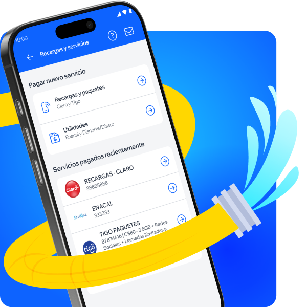 Ilustración de un bombillo eléctrico encendido y una manguera rociando agua