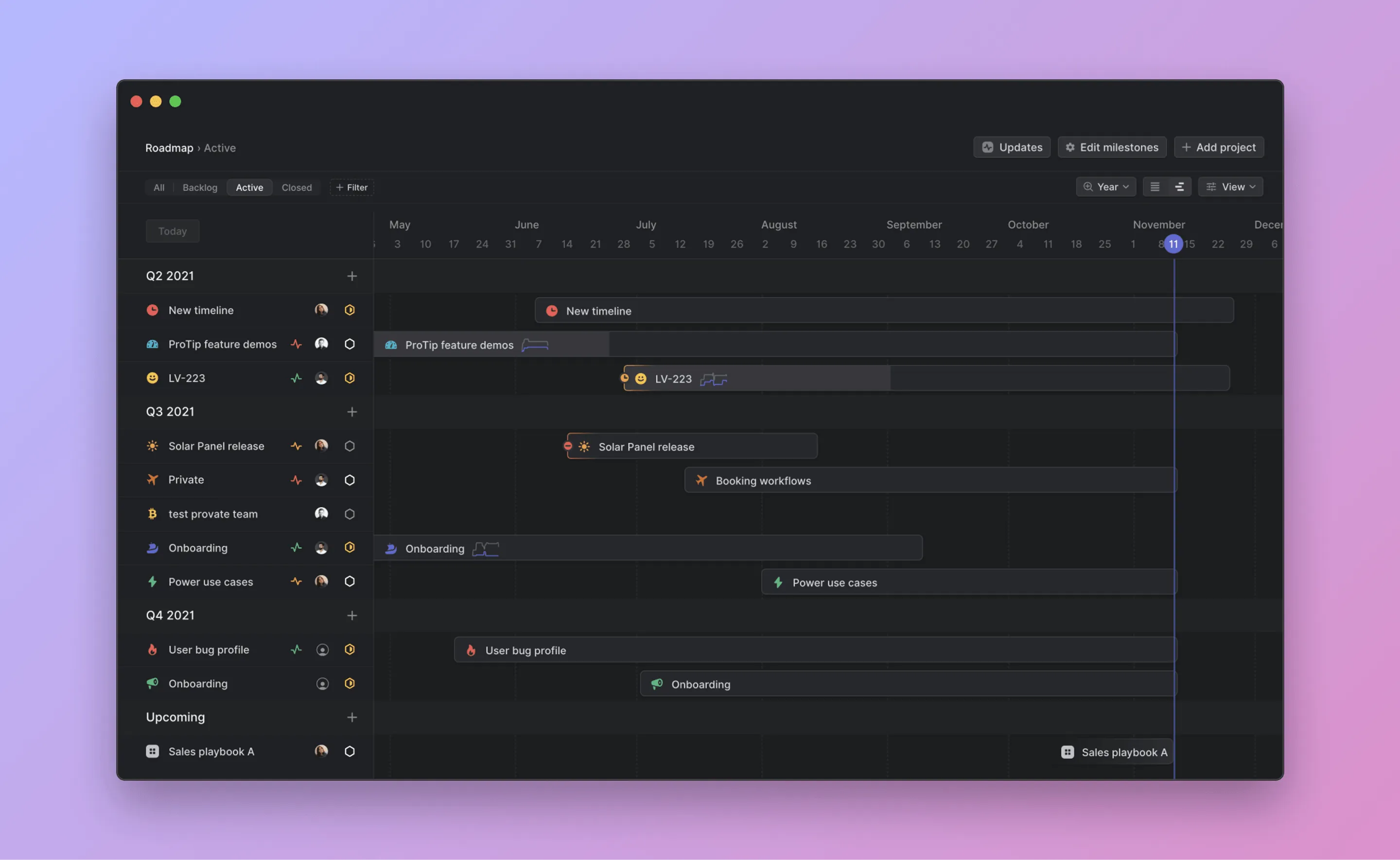Project timeline view in Linear