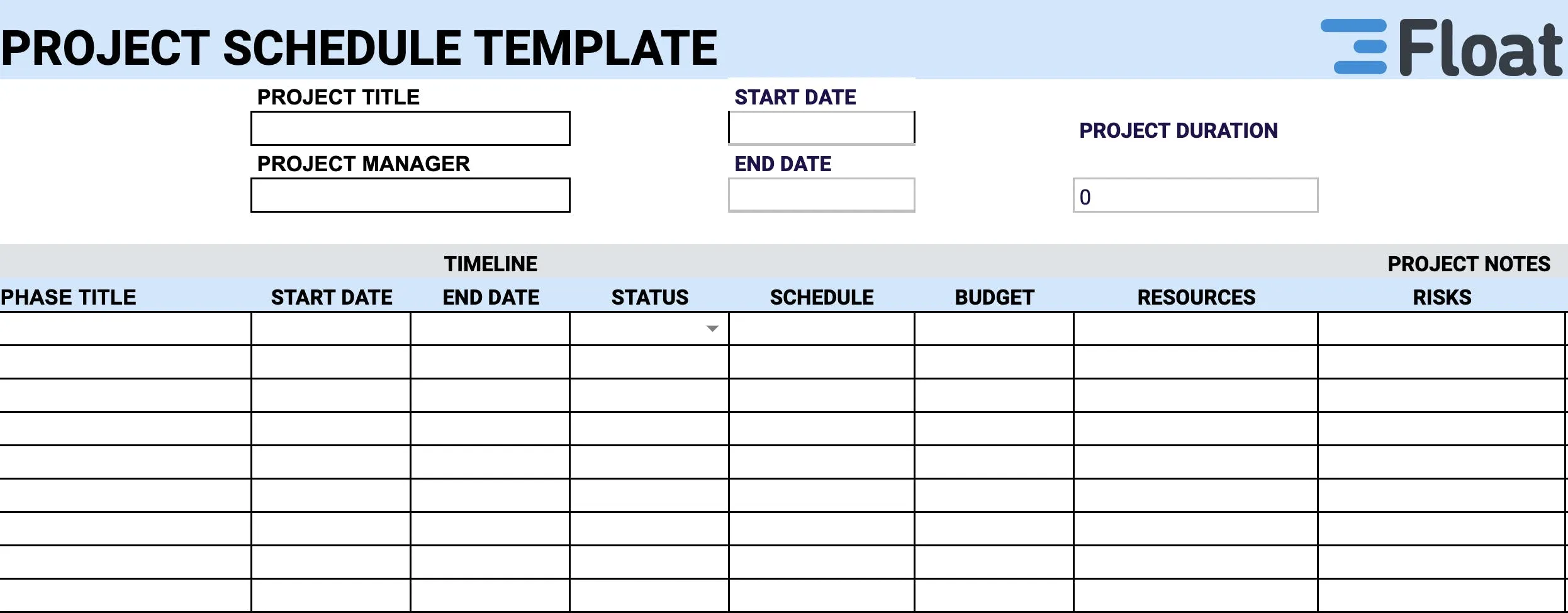 Project schedule template