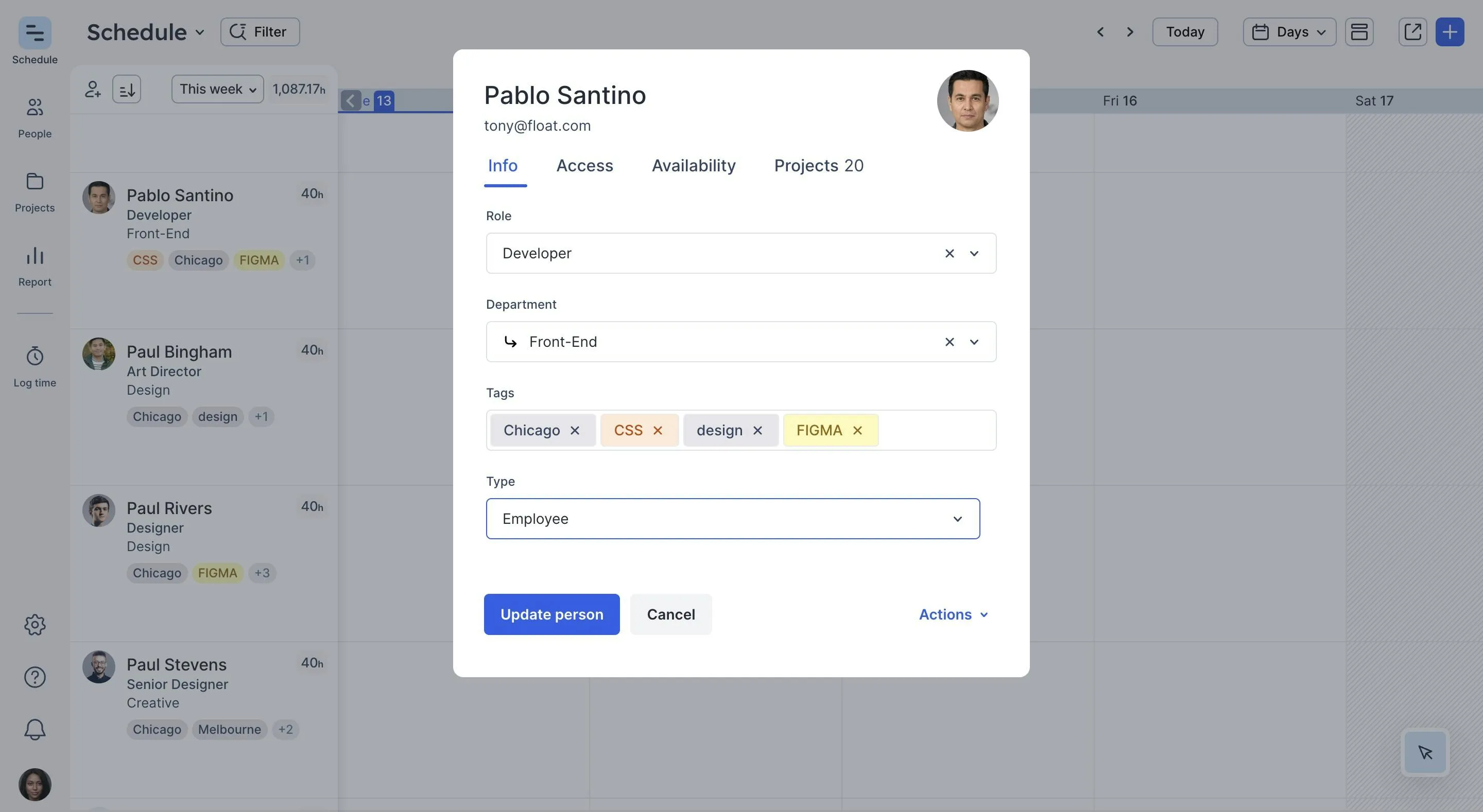 Team member profile with tags