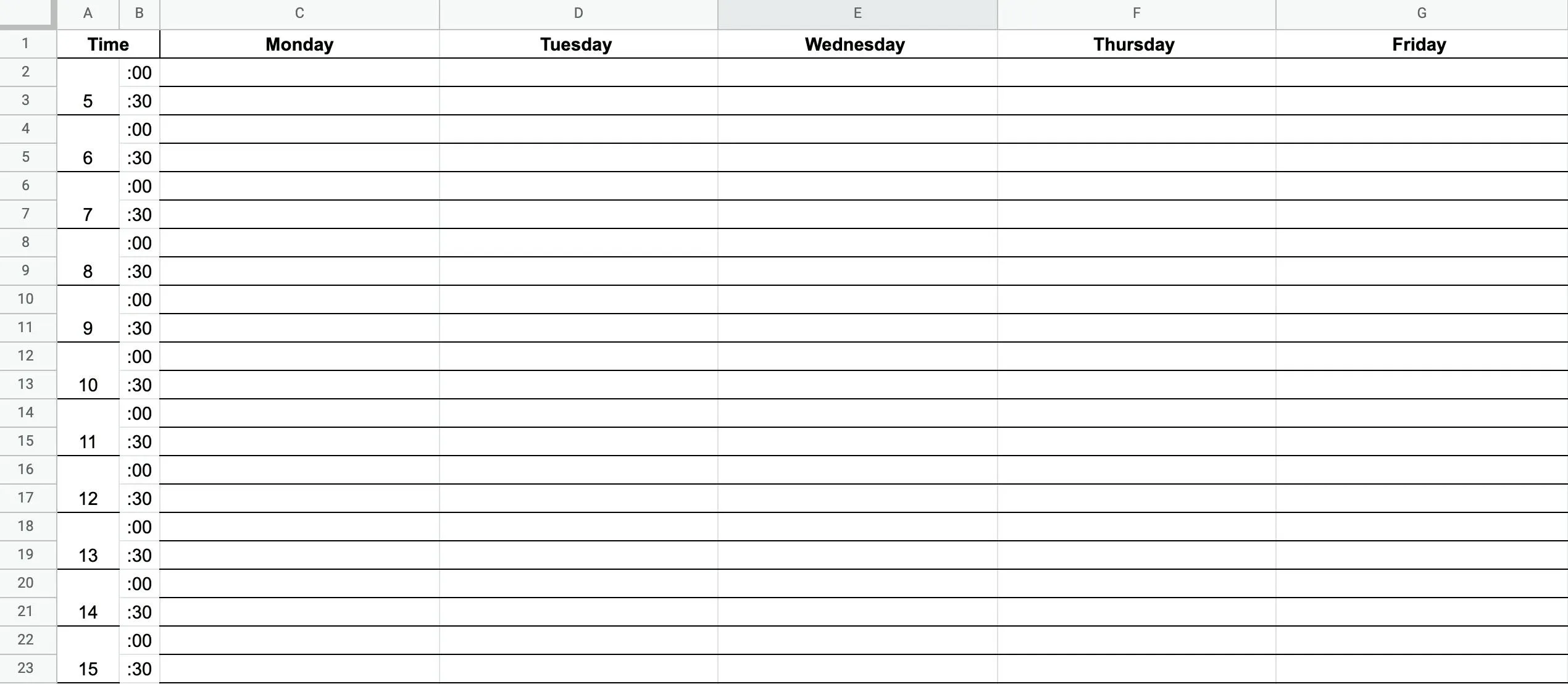 Weekly time blocking template