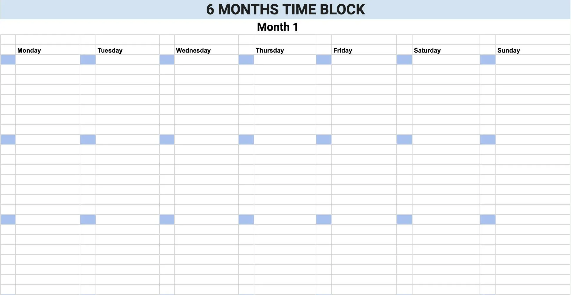 Six months time block template