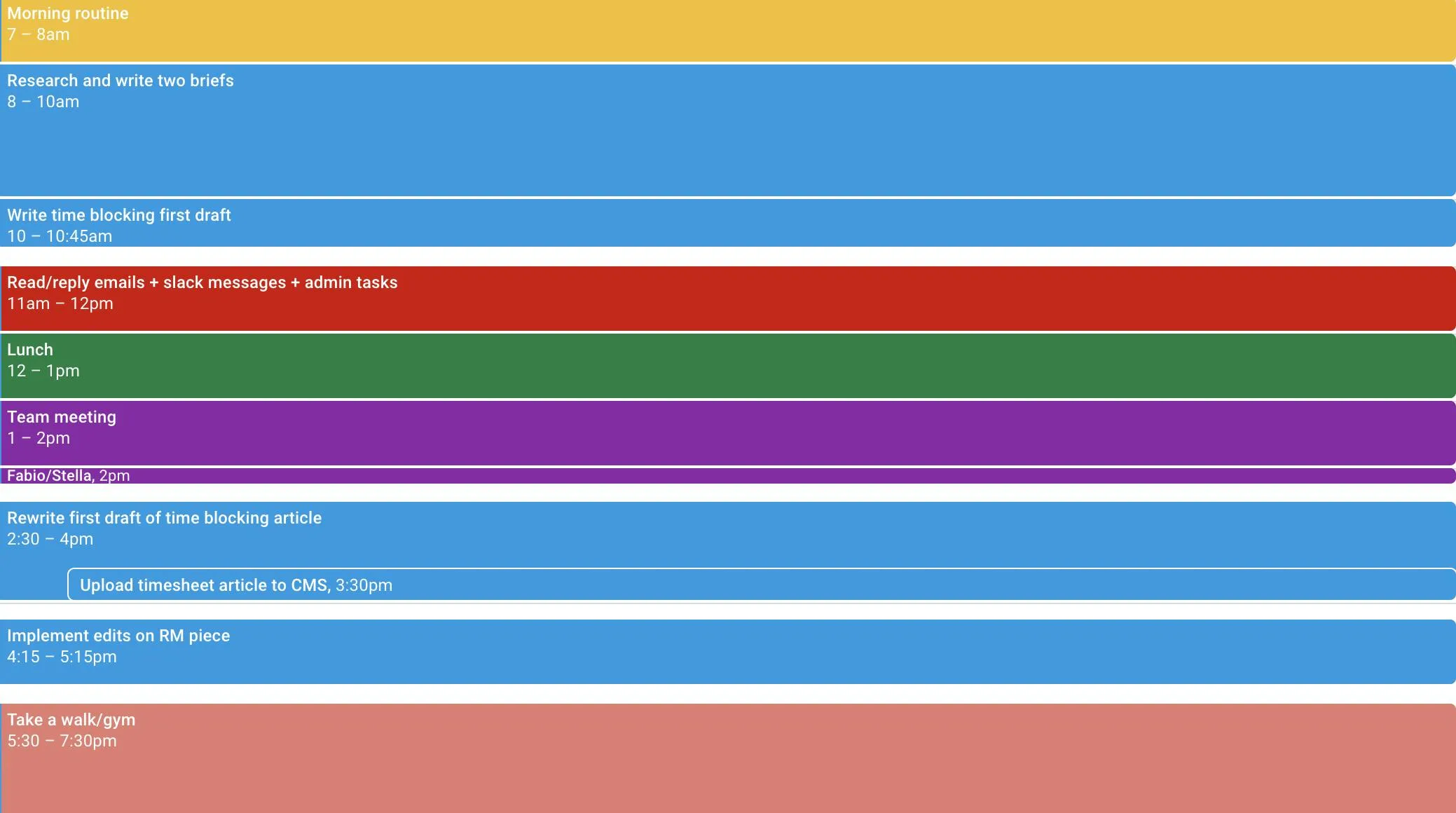 Time blocking in a calendar app