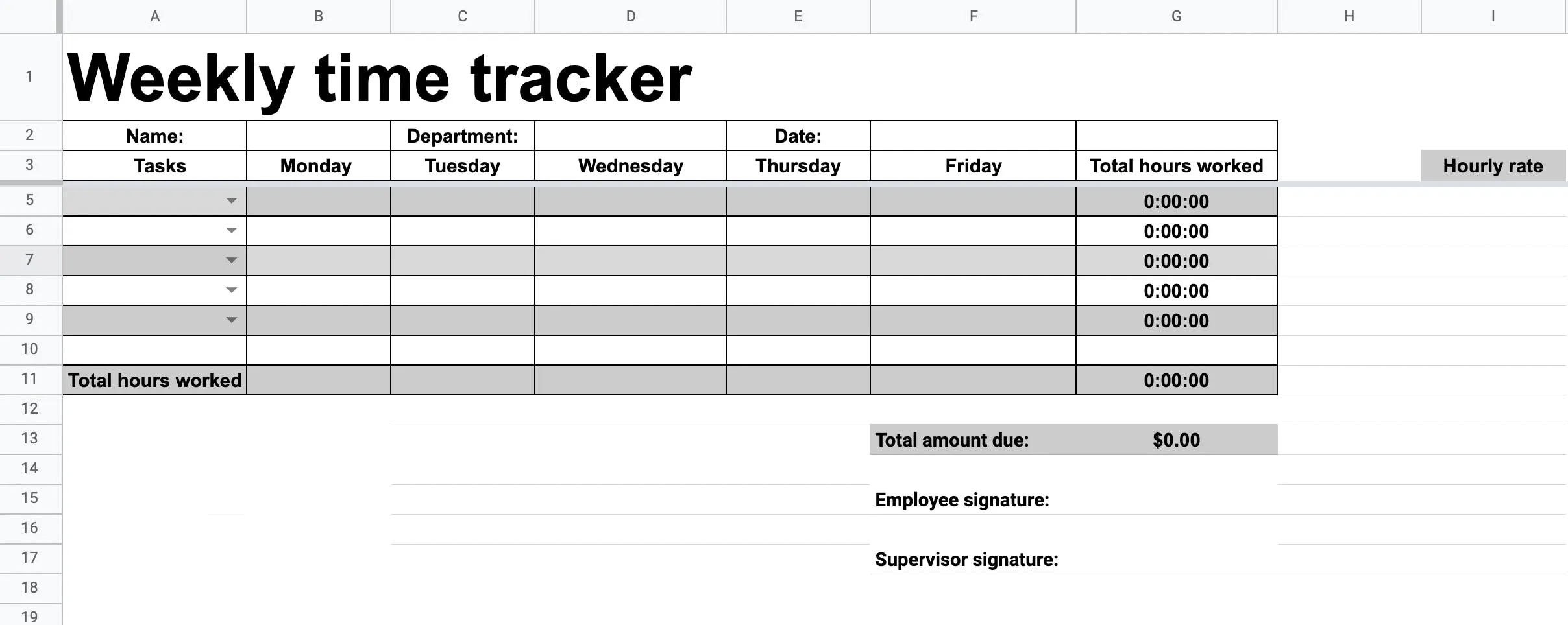 Preview of weekly timesheet