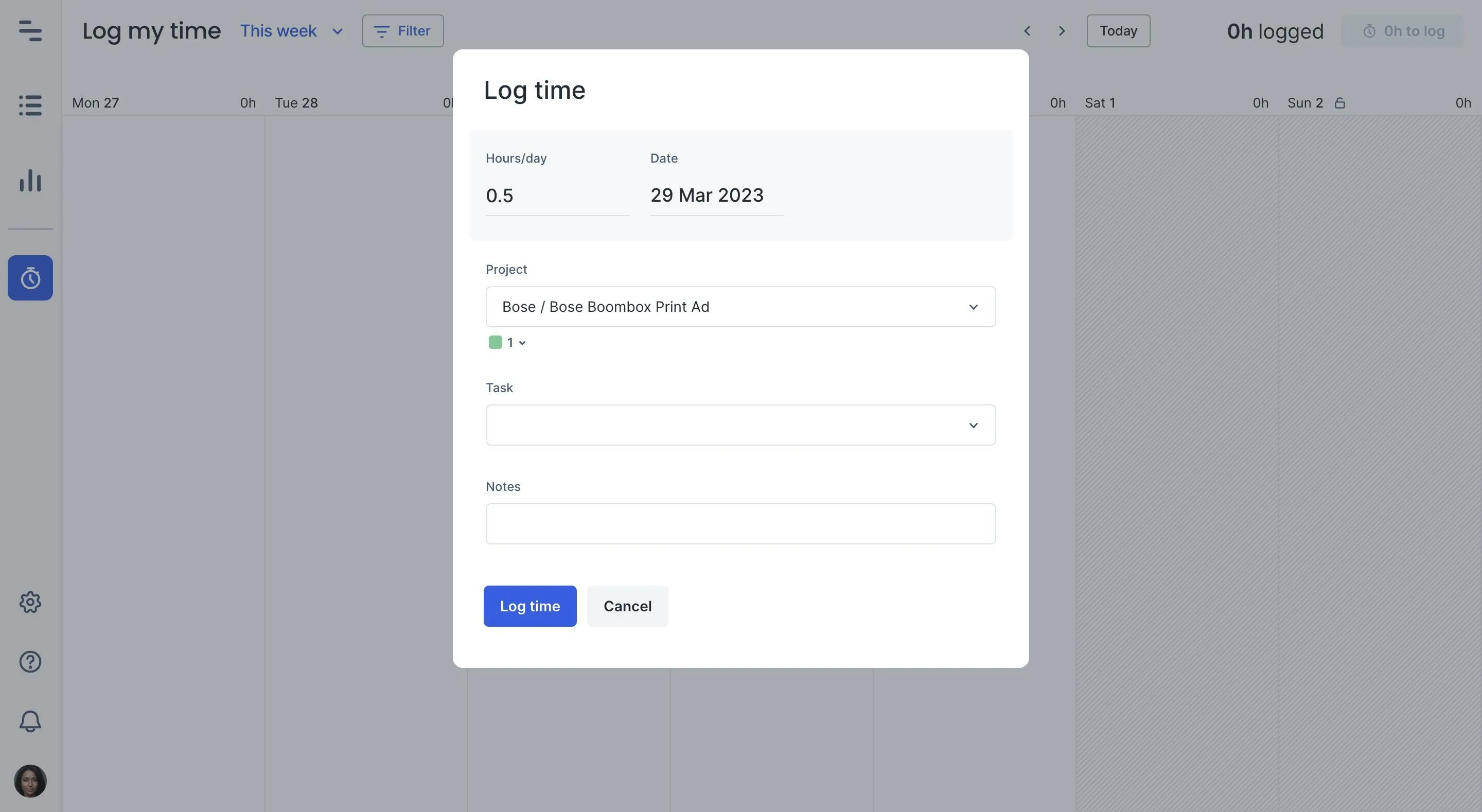 Log time in Float
