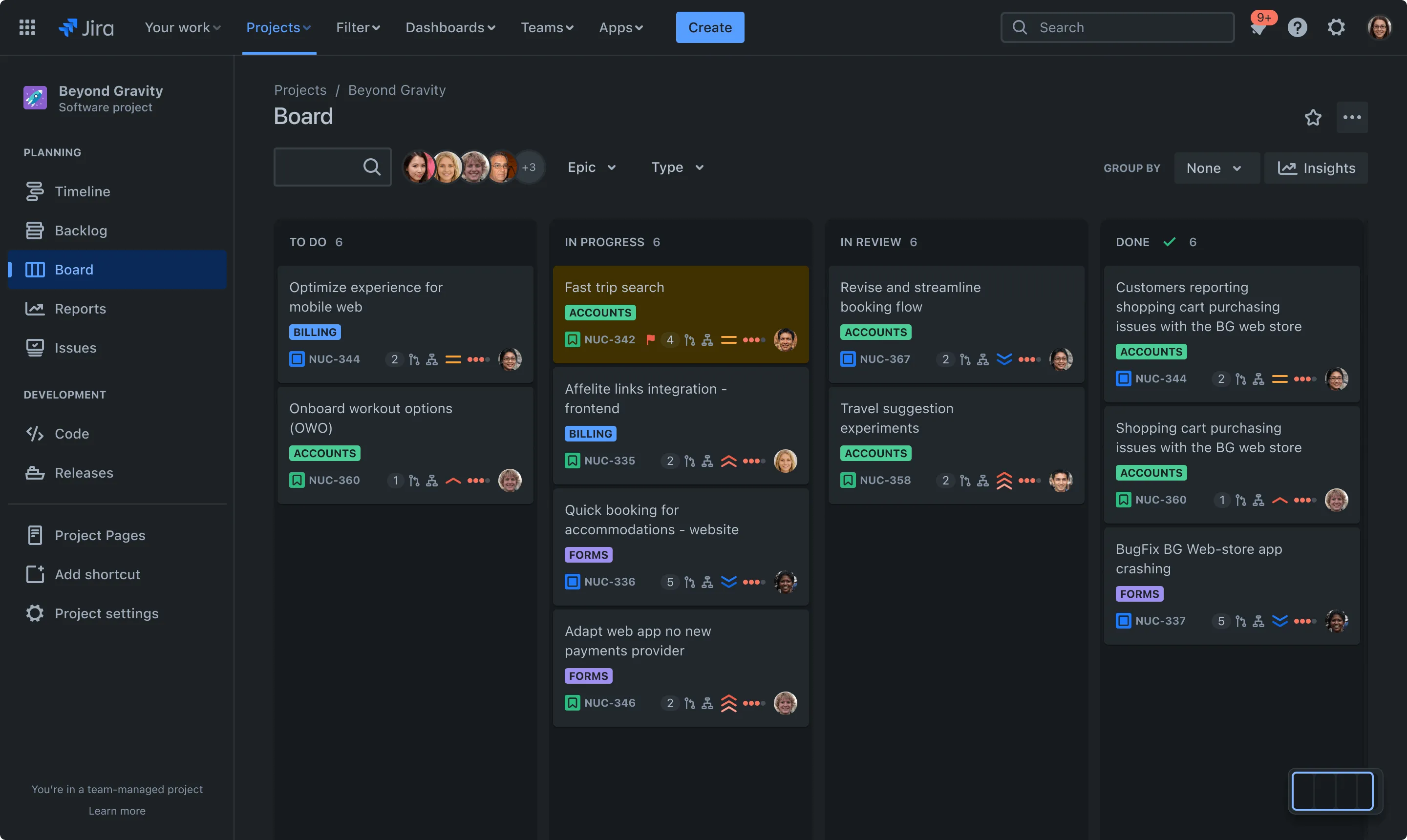 Overview of projects in Jira