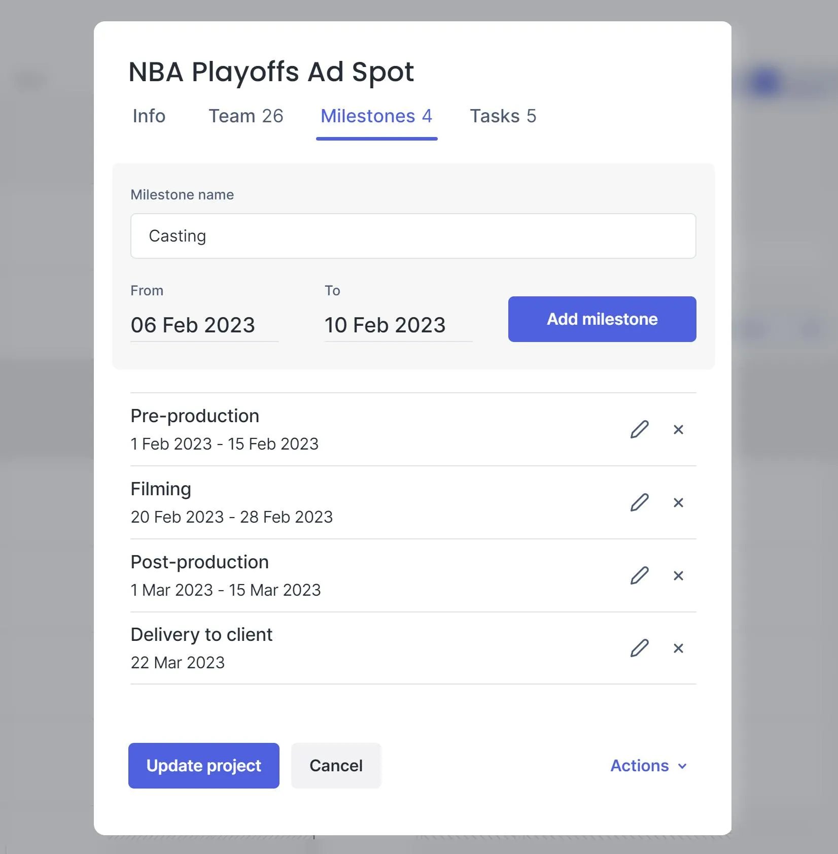The project menu is where milestones are managed