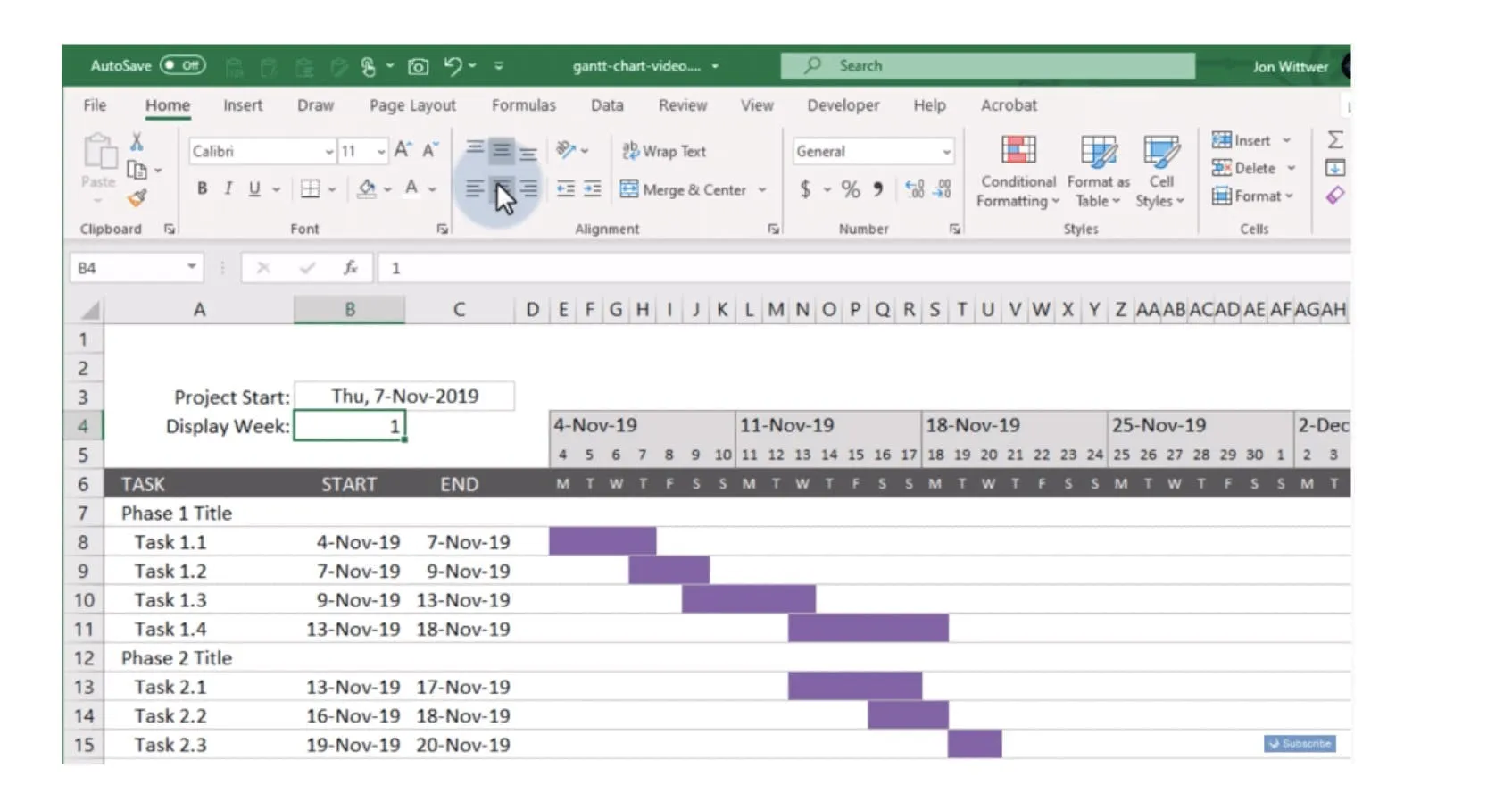 Gantt Chart Example - Excel