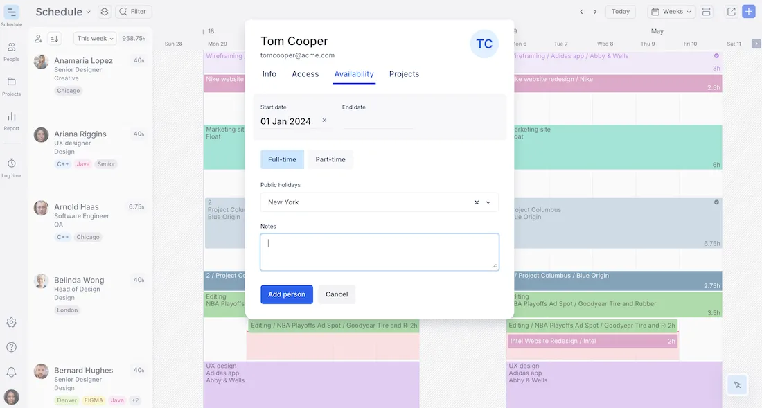 Setting availability in Float