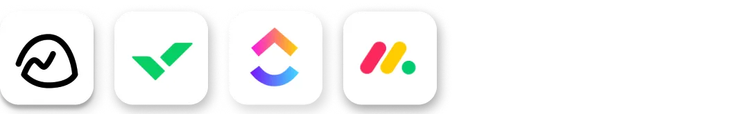 Logos of the project management tools ����ɫ��Ƭ integrates with including Basecamp, Wrike, ClickUp, and Monday.com