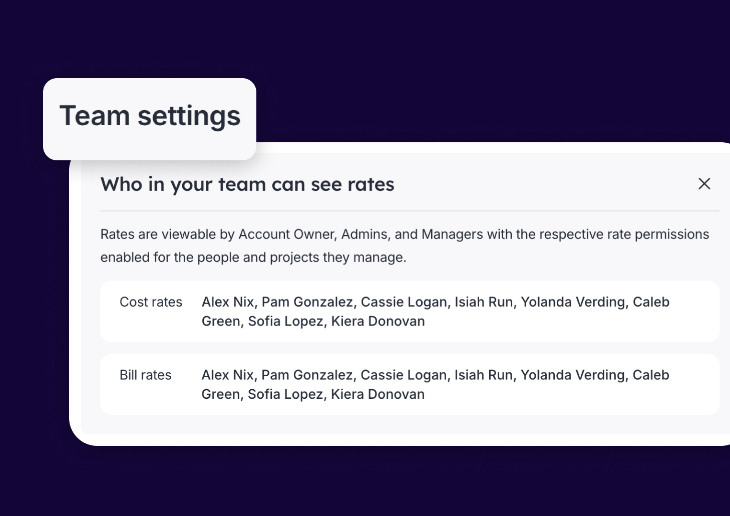 An image showing admin options from team settings in Float