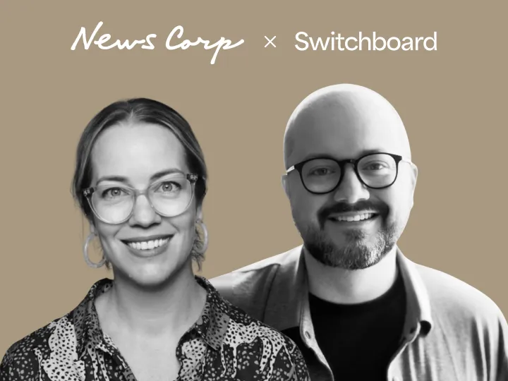 Headshot of Jacquie from Newsboard + Justin from Switchboard
