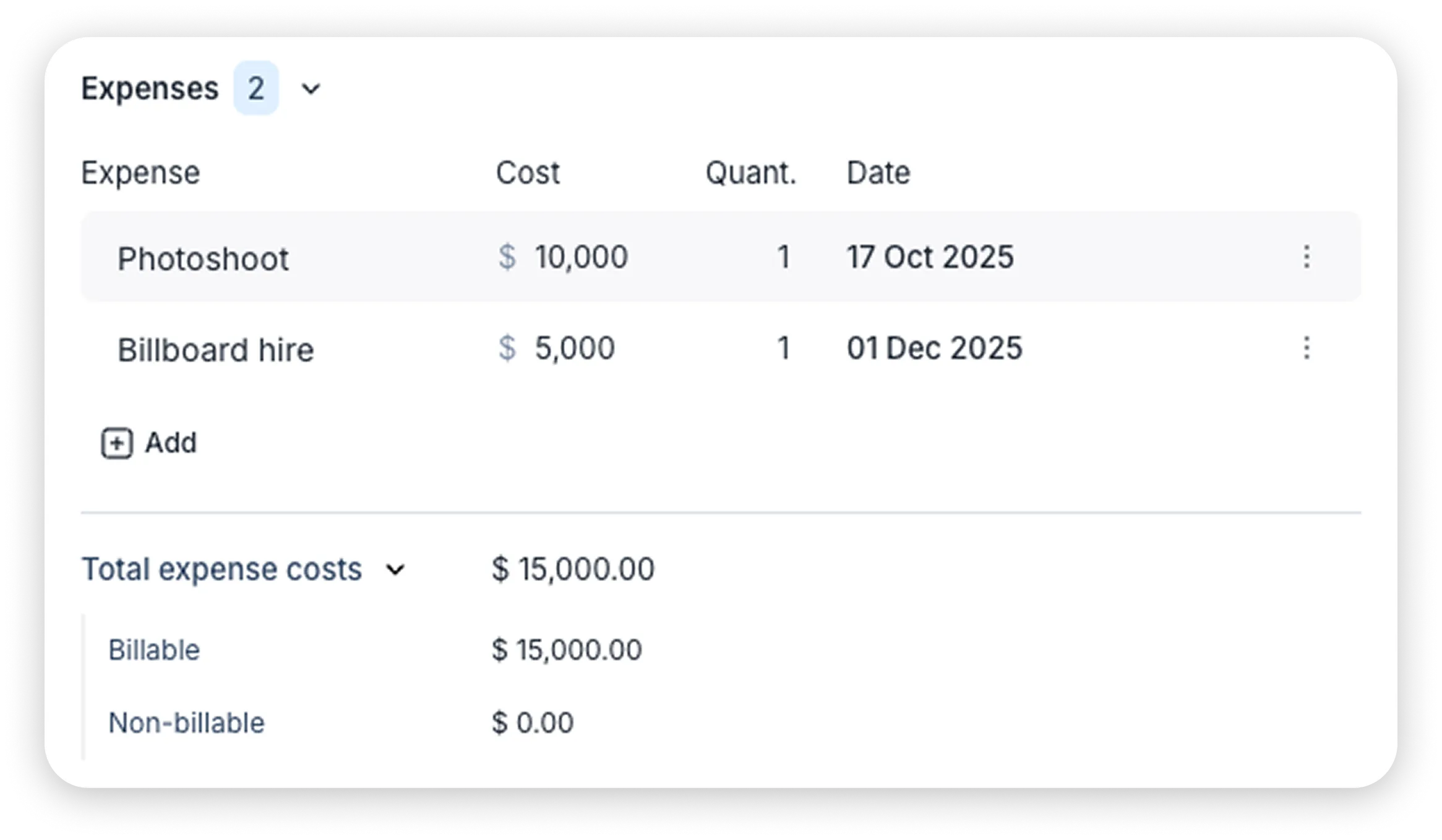 A screenshot of where you can add project expenses in �鶹����