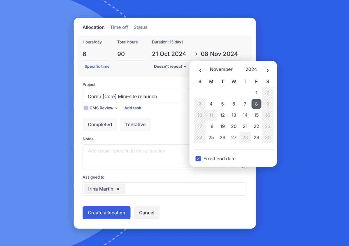 allocate hours evenly across a fixed date range