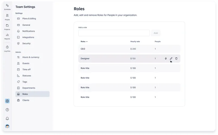 Default hourly role rates