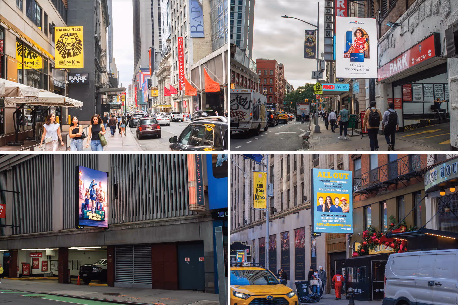 Various digital screens attached to the sides of buildings in Times Square
