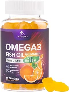 Omega 3 Fish Oil Gummies - Triple Strength Omega 3 Fish Oil Gummy Vitamins with High Absorption EPA & DHA Fatty Acids, Burpless Fish Oil Supplement, Nature's Heart Health, Orange Flavor - 120 Gummies