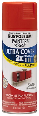 Rust-Oleum 263149 Painter's Touch 2X Ultra Cover Spray Paint, 12 oz, Satin Fire Orange