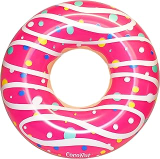 Coconut Outdoor Sprinkled & Glazed Pink Donut Pool Float – Inflatable Pool Ring – Durable Long Lasting Lounge Tube and Water Toy – Fun Decoration for Parties, Events – Ages 8+ Years