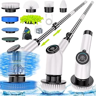 Leebein Electric Spin Scrubber, Cordless Powerful Scrub Brush for Cleaning Bathroom, Kitchen, Shower Tub and Floor Tile with Adjustable Extension Long Handle and 8 Replaceable Brush Heads(Rose)