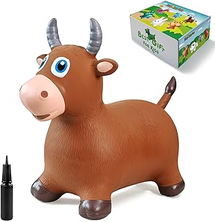 Bull Bouncy Horse Kids Toy! Brown Inflatable Hopper Bouncy Bull! Hopping Animal Toy for Kids Boys Girls! Indoor Outdoor Bouncing Horse Riding Activities! (Bull)