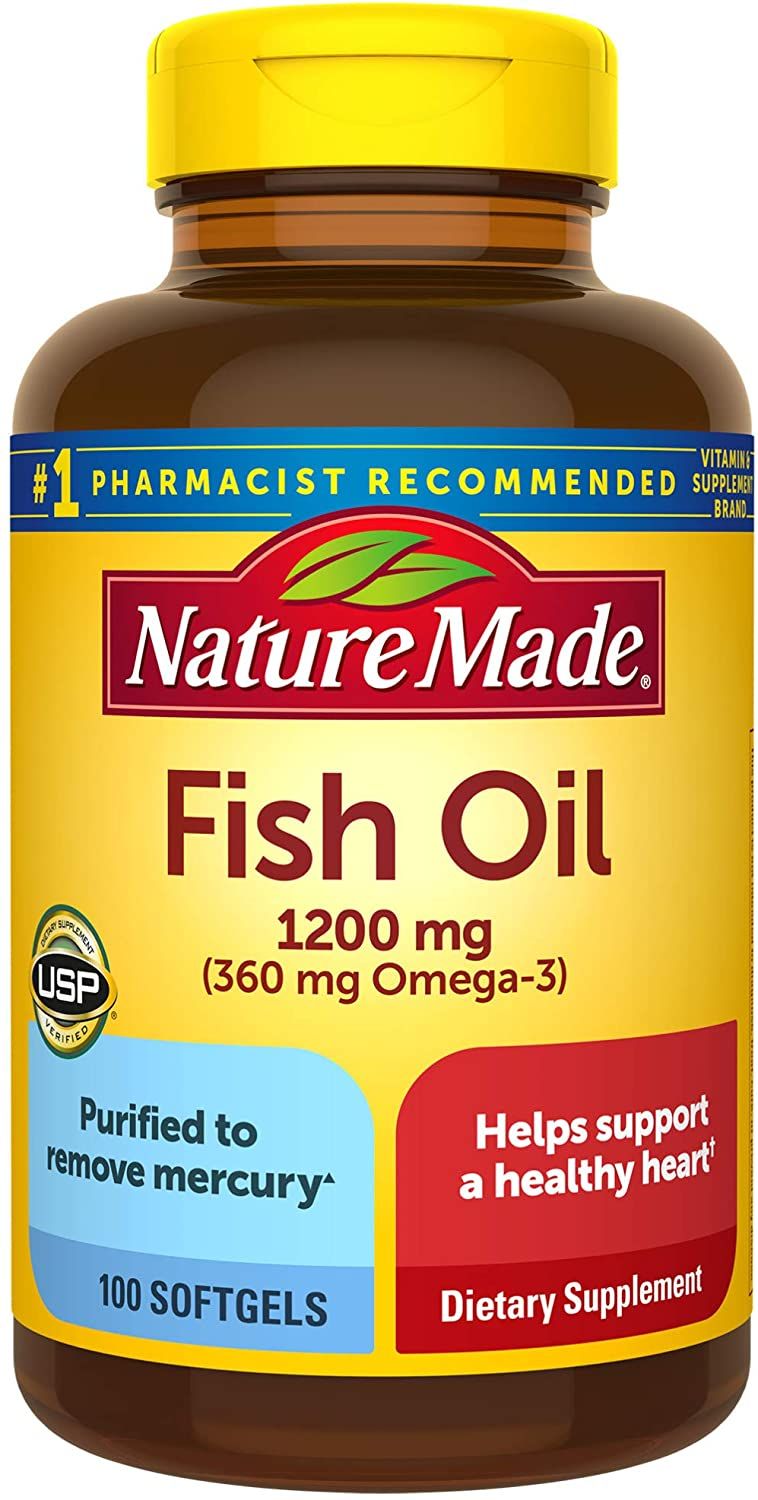 Nature Made Fish Oil 1200 mg Softgels, Fish Oil Supplements, Omega 3 Fish Oil for Healthy Heart Support, Omega 3 Supplement with 100 Softgels, 50 Day Supply