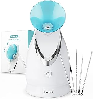 Facial Steamer Ionic Face Steamer for Home Facial, Warm Mist Humidifier Atomizer for Face Sauna Spa Sinuses Moisturizing, Unclogs Pores, 1 Pack + 5 Stainless Steel Skin Kit Blue