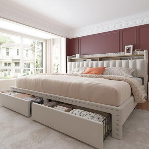 King Size Bed Frame with Storage and Headboard