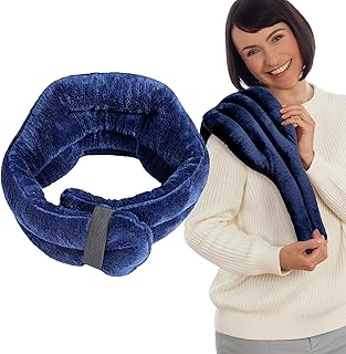 SunnyBay Shoulder and Upper Back Heating Pad, Microwavable Heated Neck and Shoulder Wrap, Weighted Moist Pain Relief Pack with Washable Cover and Flax Seed Filling, Large, Navy Blue