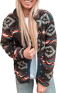 SELINK Fleece Jacket Women Full Zip Western Aztec Print Button Down Coat with Pockets Casual Warm Outwear 2024