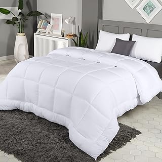 All Season Down Alternative Quilted Queen Comforter, Duvet Insert with Corner Tabs, Machine Washable, Bed Comforter (White)