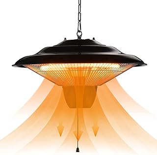 Hanging Heater, 1500W Outdoor Electric Patio Heater, Ceiling Heater with Remote Control, Infrared Heater for Courtyard, Garage, Patio, Overheat & Tip-Over Protection, IP65 Waterproof, Black