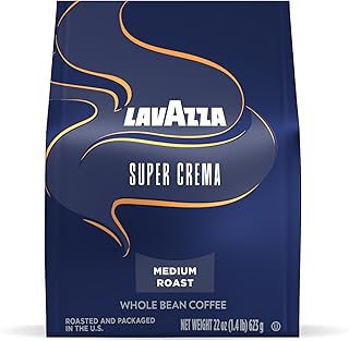 Lavazza Super Crema Whole Bean Coffee, Medium Espresso Roast, Arabica and Robusta Blend, 22 oz Bag