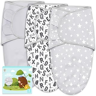 3-Pack Baby Swaddle Sleep Sacks - Newborn Swaddle Sack - Ergonomic Baby Swaddles Blanket Warp for Boys and Girls - Baby Essentials (0-6 Months - Gray, Letters, Stars)